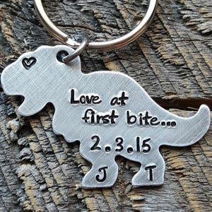 Personalized hand stamped keychain dinosaur keychain t rex keychain anniversary gift for him gift for her girlfriend gift boyfriend gift image 4