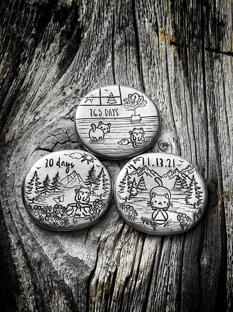 Sober Sister Kitty Sobriety Token, Sobriety Gift for Mom, Sobriety gift for Girlfriend, One Day At A Time, Inspirational Gift for Her Wife image 1