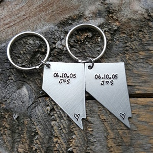 Las Vegas Nevada Anniversary Keychain Set Personalized State Keychain hand stamped gift vegas strong boyfriend girlfriend gift