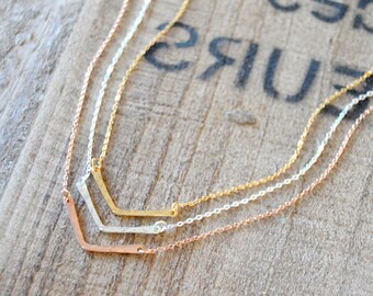 Hammered Chevron Bar Necklace Silver Gold and Rose Gold Dainty Minimal Jewelry Minimalist Necklace Mothers Day Gift Chevron Necklace