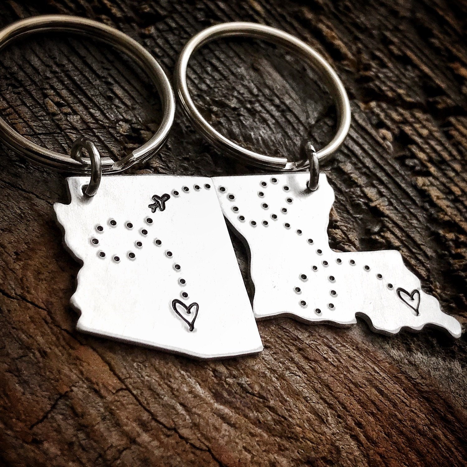 Pick ANY 2 State Keychain Set personalized hand stamped gift long distance relationship gift couples gift boyfriend girlfriend gift BFF gift