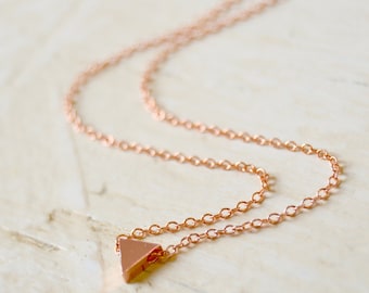 Rose Gold Triangle Necklace on 18 Inch 14k Rose Gold Filled Chain Minimalist Jewelry Wedding Birthday Mothers Day Gift Valentines Day Her