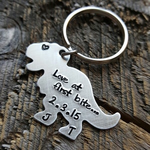 Personalized hand stamped keychain dinosaur keychain t rex keychain anniversary gift for him gift for her girlfriend gift boyfriend gift image 5