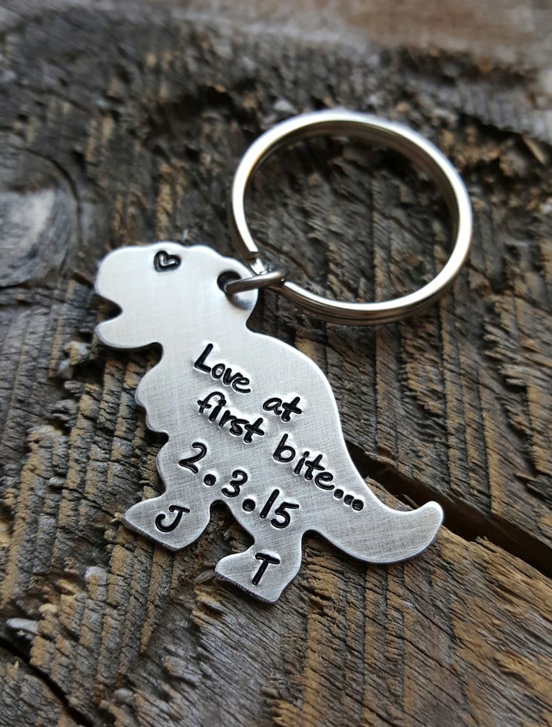 Personalized hand stamped keychain dinosaur keychain t rex keychain anniversary gift for him gift for her girlfriend gift boyfriend gift image 5