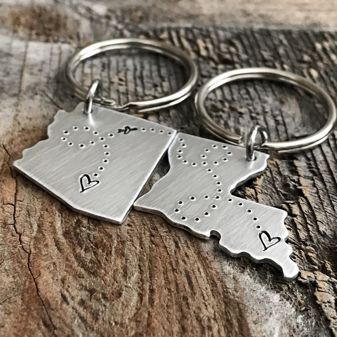 Pick ANY 2 State Keychain Set Personalized Hand Stamped Gift Etsy