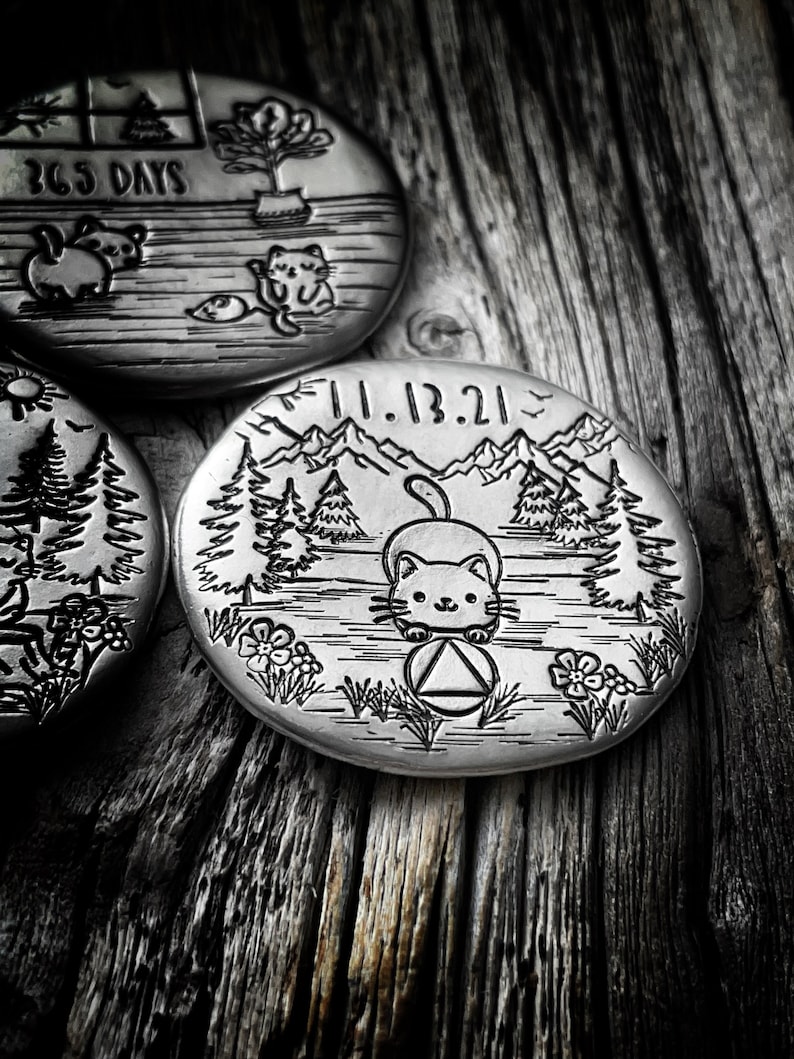 Sober Sister Kitty Sobriety Token, Sobriety Gift for Mom, Sobriety gift for Girlfriend, One Day At A Time, Inspirational Gift for Her Wife image 5