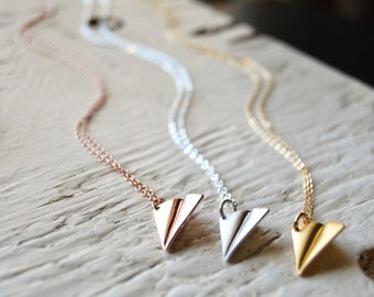 1 year anniversary gift paper anniversary gift Dainty Paper Airplane Necklace Silver Gold and Rose Gold Minimal Jewelry Minimalist Necklace