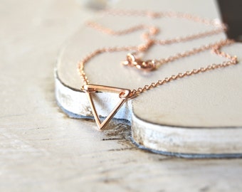 Rose gold triangle necklace, geometric necklace, dainty necklace, triangle necklace, triangle jewelry, gift for her valentines gift for her