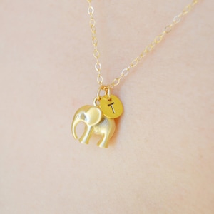 Initial Necklace Elephant Necklace Charm Necklace Initial Disc Necklace Personalized Hand Stamped Jewelry Miscarriage Necklace Angel Gift