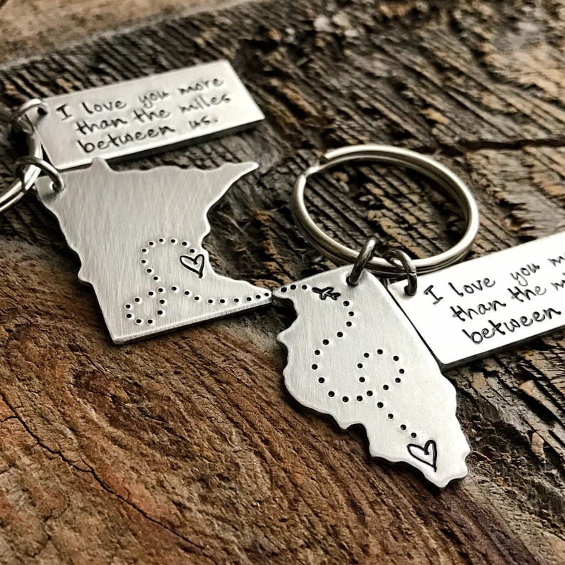 Long Distance Relationship Gift Boyfriend Gift Girlfriend Gift Going Away Gift Best Friends Gift State Keychain Long Distance Boyfriend Gift image 3