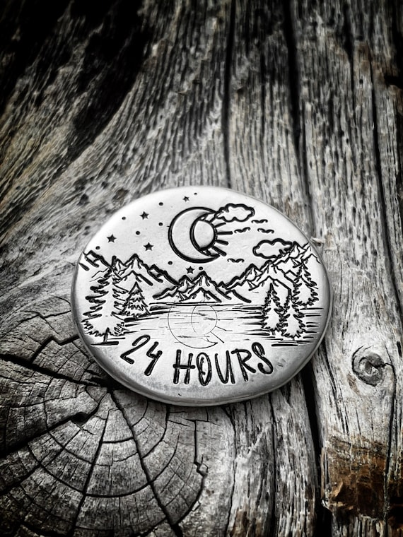 24 hour aa medallion, one day sober, 1 day sober, one day at a time, it all started with that first 24 hours, sobriety coin, sobriety gift
