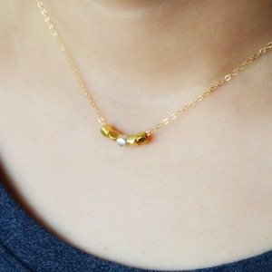 Dainty Nugget Necklace Gold and Sterling Nuggets on 14k Gold Filled Chain Minimalist Jewelry Wedding Mothers Day Everyday Necklace Simple