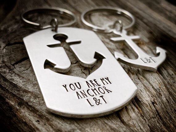 Anchor Keychain Gift Set Couples Gift You Are My Anchor Dog Tag Set Hand Stamped Anchor Keychain Anniversary gifts for boyfriend husband Etsy Mexico
