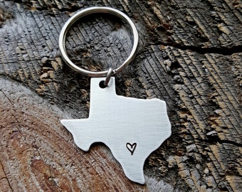 Home keychain ANY state keychain hand stamped gift country continent Texas Keychain Going away present long distance relationship gift