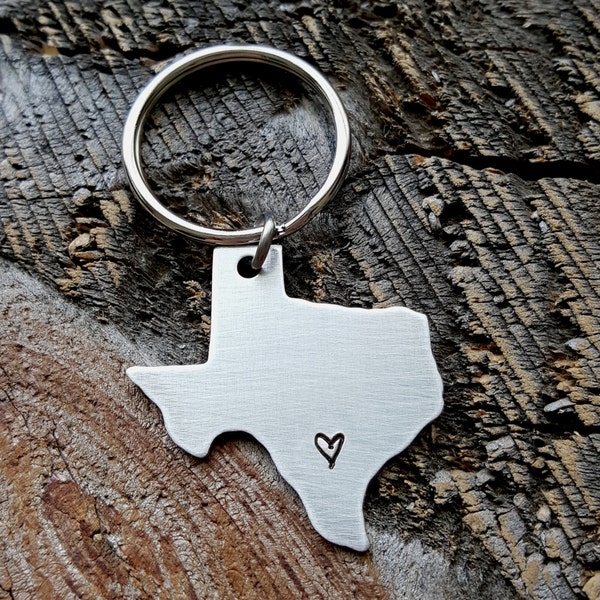 Home keychain ANY state keychain hand stamped gift country continent Texas Keychain Going away present long distance relationship gift