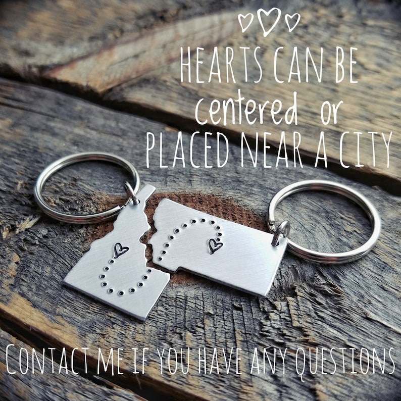 Pick ANY 2 State Keychain Set personalized hand stamped gift long distance relationship gift couples gift boyfriend girlfriend gift BFF gift image 4