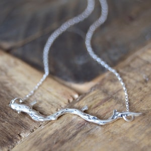 Sterling Silver Branch Necklace on Dainty 18 Inch Sterling Silver Chain Minimal Jewelry Wedding Birthday Anniversary Gift Nature Organic