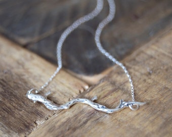 Sterling Silver Branch Necklace on Dainty 18 Inch Sterling Silver Chain Minimal Jewelry Wedding Birthday Anniversary Gift Nature Organic