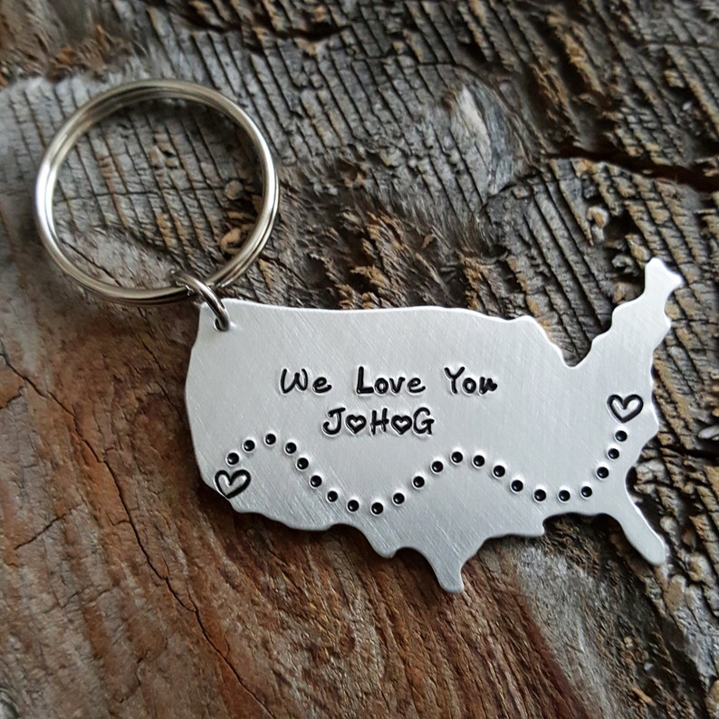 LARGE Personalized USA Keychain State Keychain Hand Stamped Etsy