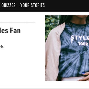 May include: A tie-dye t-shirt with the text "STYLES TOUR" in white, and three triangle pendant necklaces in rose gold, silver, and gold. The image is from a Seventeen article about Harry Styles.