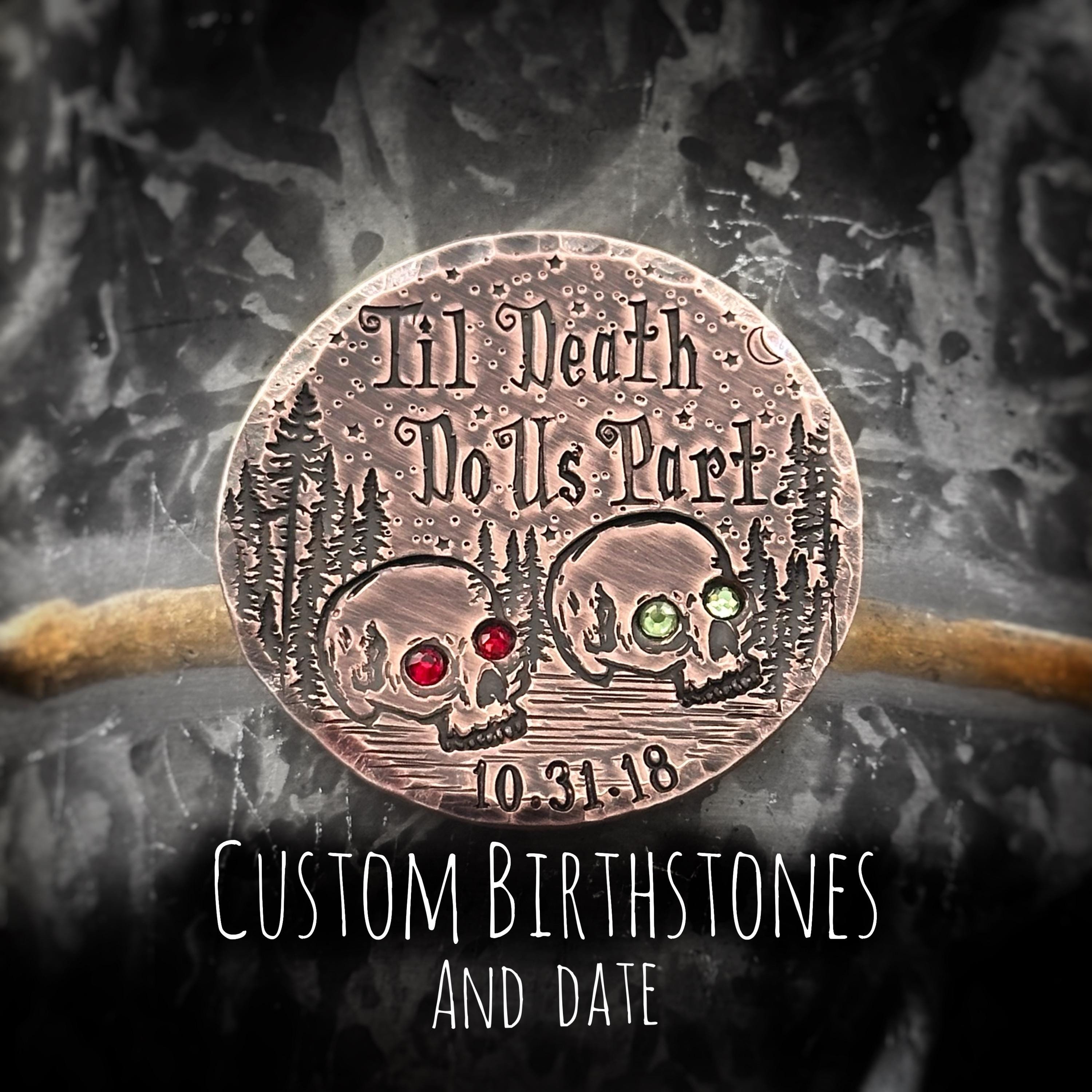 Hand Hammered Aged Bronze Skull Coin