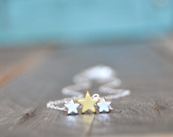 Silver and Gold Dainty Tiny Star Celestial Jewelry Necklace on Sterling Silver Minimalist Delicate Jewelry Wedding Birthday Mothers Day