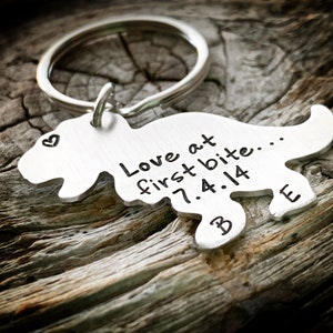 Personalized hand stamped keychain dinosaur keychain t rex keychain anniversary gift for him gift for her girlfriend gift boyfriend gift image 2