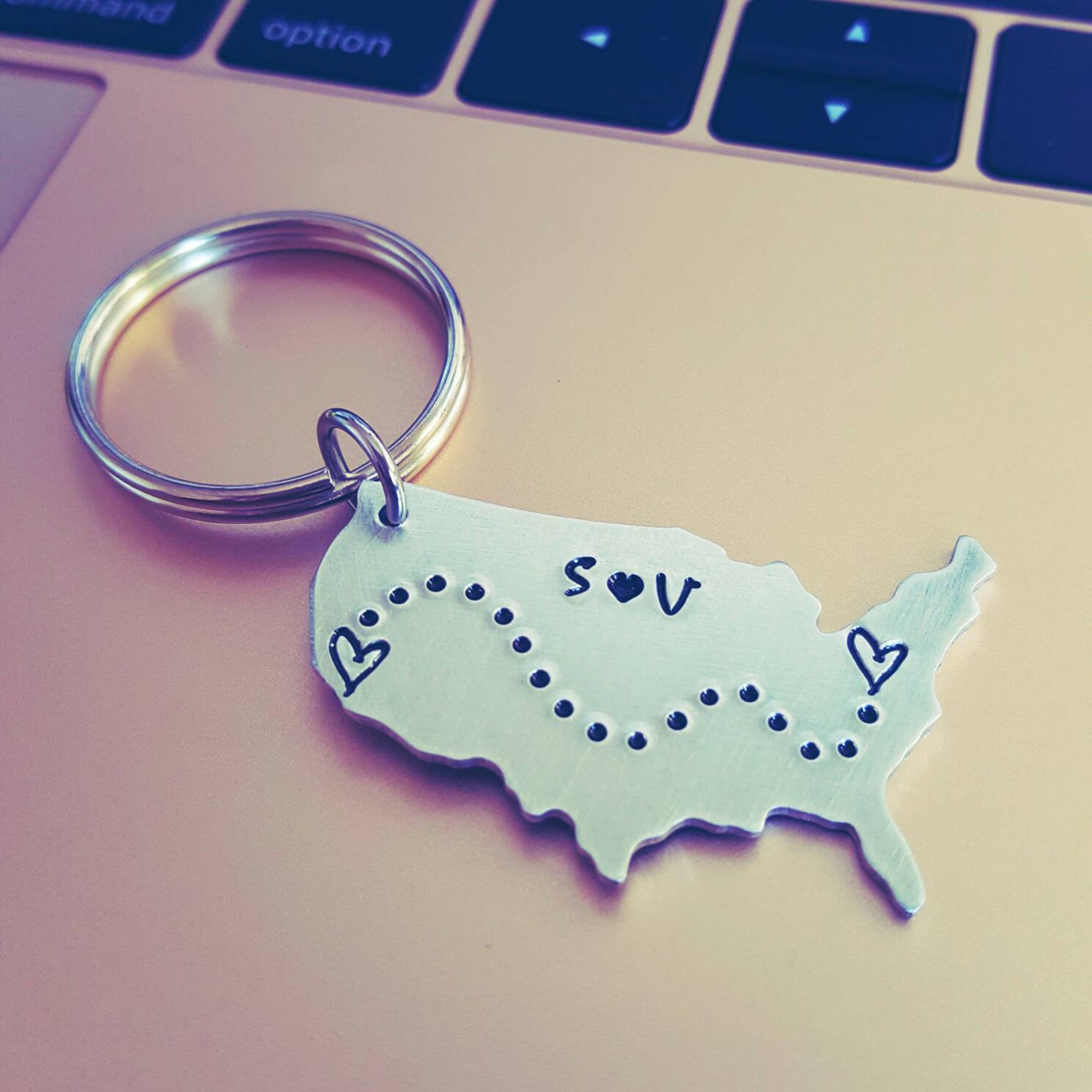 Custom Initials USA State Keychain Any State US Hand Stamped Etsy