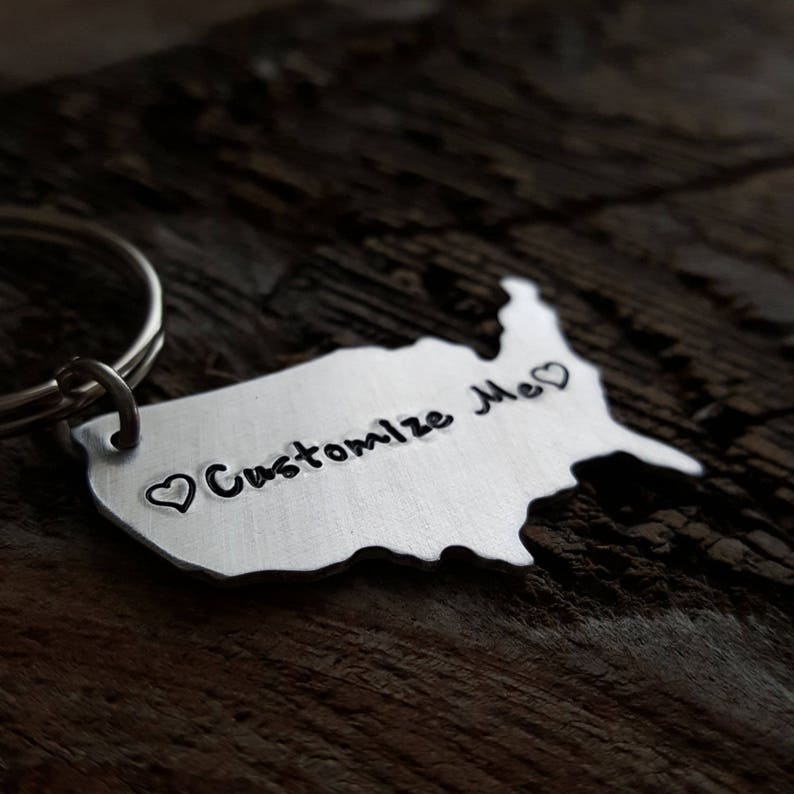 Customizable USA Keychain Design Your Own State Keychain Long Etsy