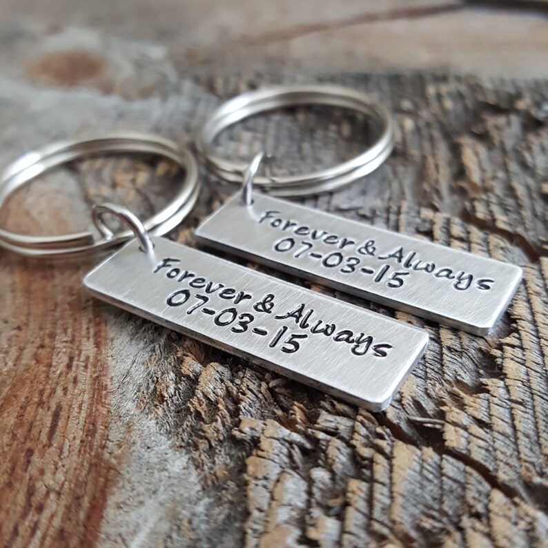Personalized Tag Keychain Anniversary Date Keychain Custom Tag Etsy
