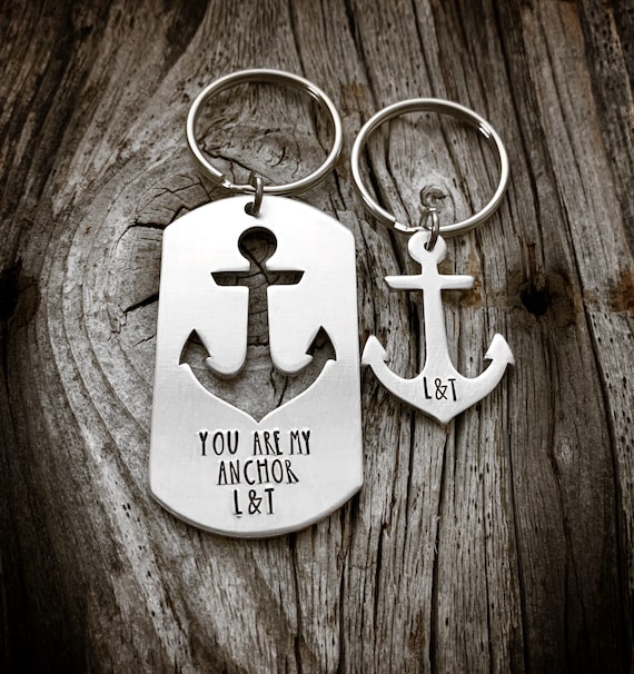 Anchor Keychain Gift Set Couples Gift You Are My Anchor Dog Tag Set Hand Stamped Anchor Keychain Anniversary Gifts for Boyfriend Husband Etsy