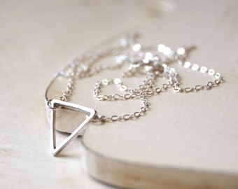 Silver Triangle necklace Dainty Tiny Charm Pendant on 18 inch Sterling Chain Minimalist Jewelry Wedding Birthday Anniversary Gift