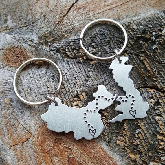 Custom Keychain Set ANY State hand stamped gift long distance relationship  gift couples gift United Kingdom China Keychain Best Friends Gift