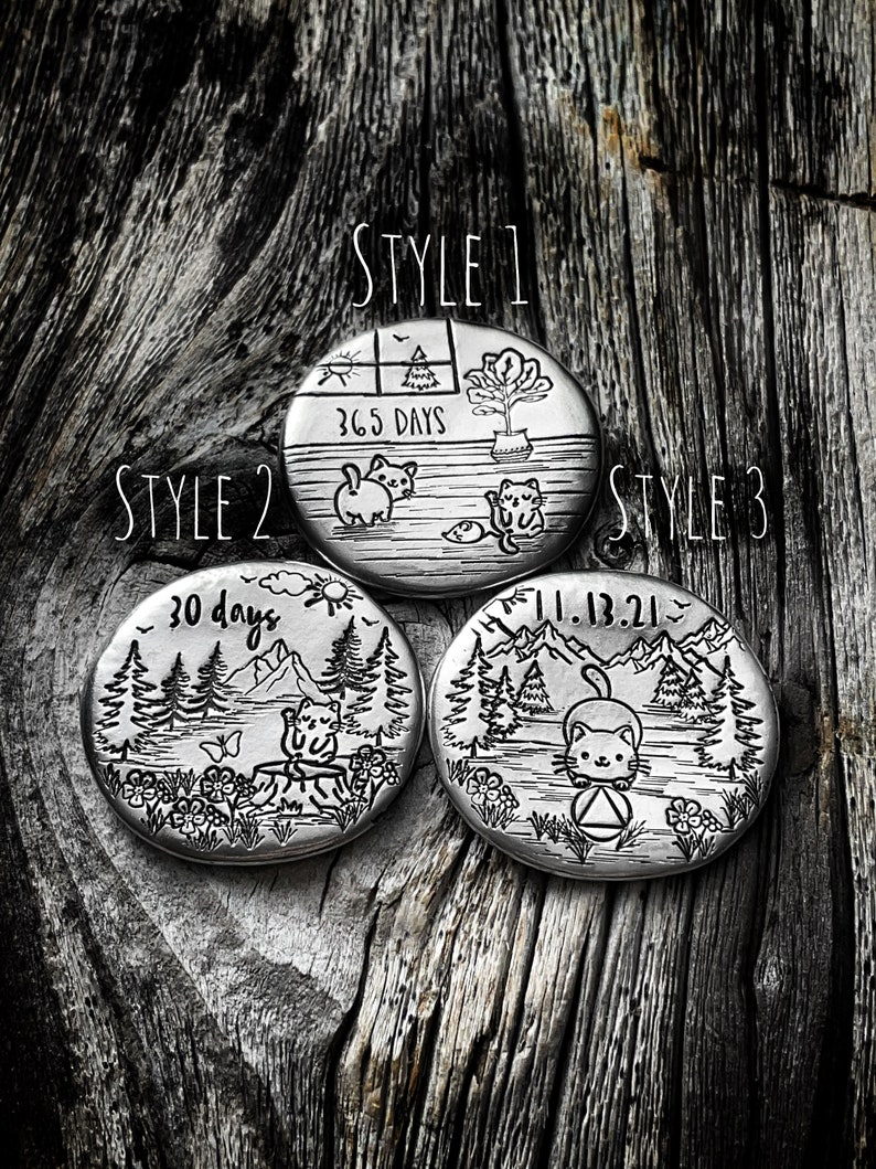 Sober Sister Kitty Sobriety Token, Sobriety Gift for Mom, Sobriety gift for Girlfriend, One Day At A Time, Inspirational Gift for Her Wife image 2
