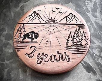 Copper Buffalo Sobriety Token, Sobriety Coin, Sobriety Chip, Sobriety Gift for Men, Recovery Gift for Women 30 Days Sober, 60 Days Sober