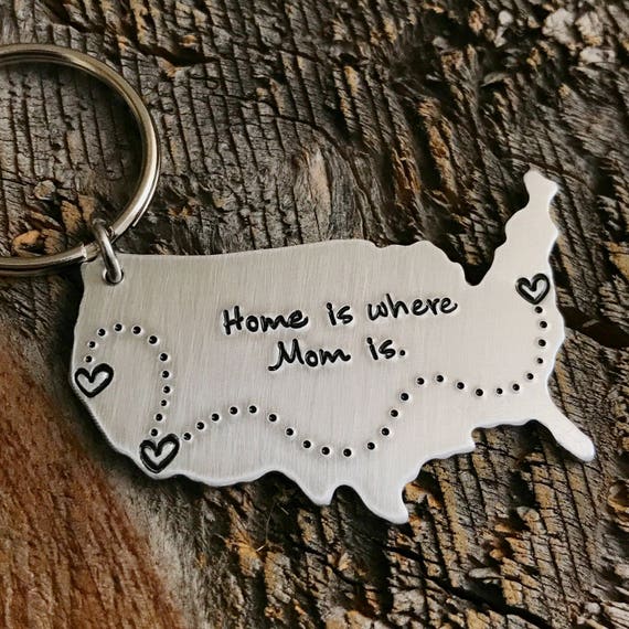 Mothers gift from daughter Mother's Day jewelry hand stamped jewelry usa keychain long distance relationship gift for mom