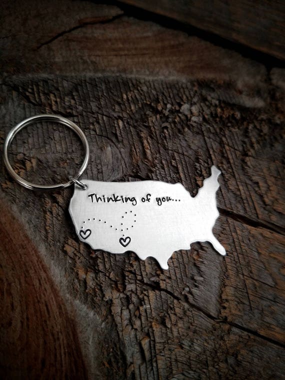 Personalized Keychain State keychain hand stamped jewelry long distance  relationship gift Girlfriend Gift Boyfriend Gift