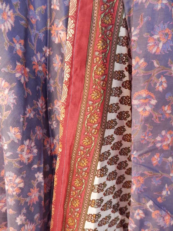 Smoky Eggplant, Cream, Rust, Apricot Vintage Sari… - image 1