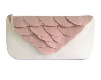 Clutch, ivory with circles in powder (circles are available in many colors)