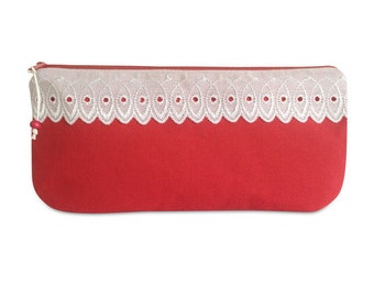 Clutch, canvas aardbei met witte gebogen punt