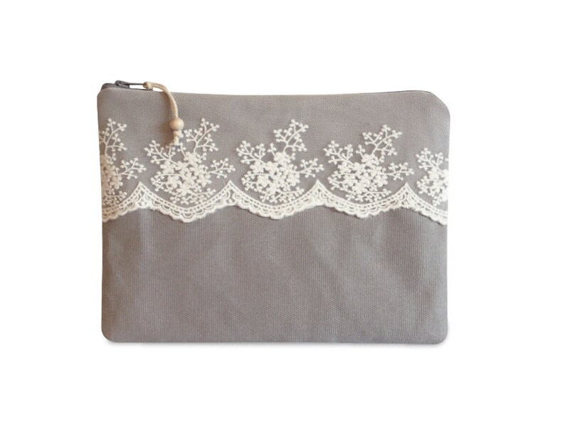 Clutch, Canvas grau mit weißer Spitze Nr. 3 Bild 1