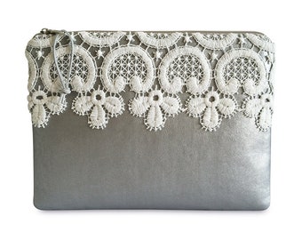 Clutch, Silber trifft weiße Spitze Sun