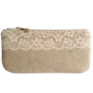 Clutch, pure linen nature with pink flower tip 9 image 1