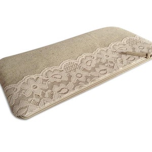Clutch, pure linen nature with pink flower tip 9 image 3