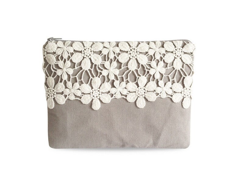 Clutch, canvas grey with floral tip 6 image 1