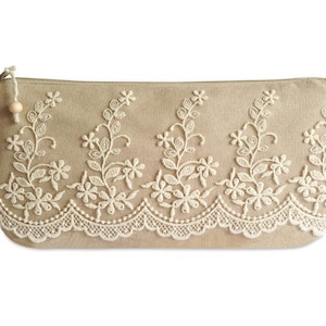 Clutch, Wildlederimitat Beige mit beiger Spitze Nr. 4 Bild 1