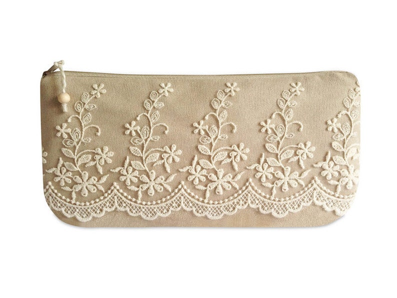 Clutch, Wildlederimitat Beige mit beiger Spitze Nr. 4 Bild 1