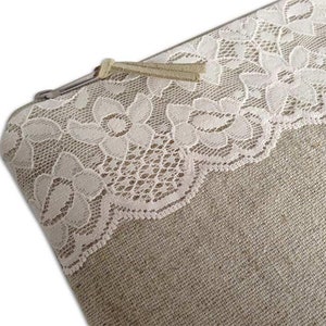 Clutch, pure linen nature with pink flower tip 9 image 2