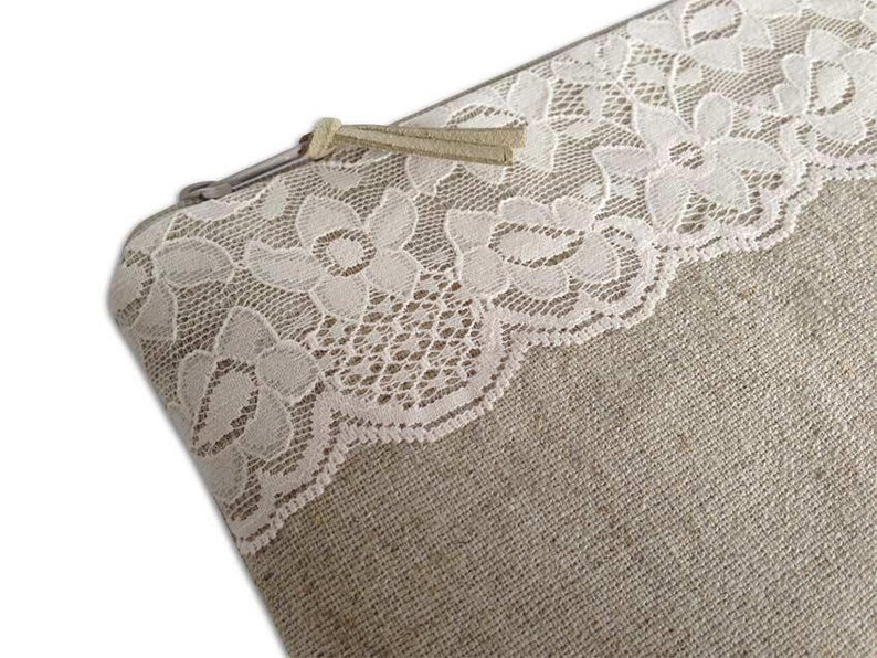 Clutch, pure linen nature with pink flower tip 9 image 2