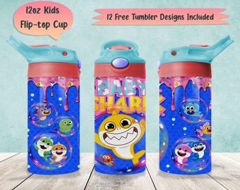 Cartoon 12oz Kids Tumbler Wrap Png Sublimation, 12oz Sippy Cup Png Designs, 12oz Water Bottle Full Wrap Template, 12oz Flip-Top Tumbler Png